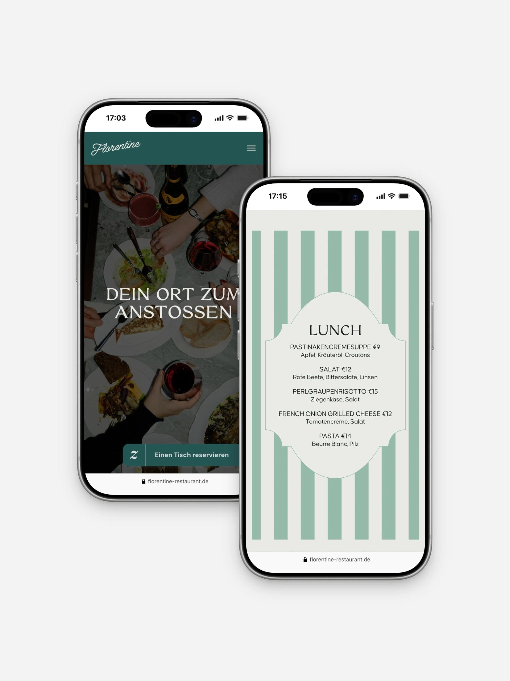 Mobile Ansicht der Speisekarte und Startseite der Tagesbar Florentine München