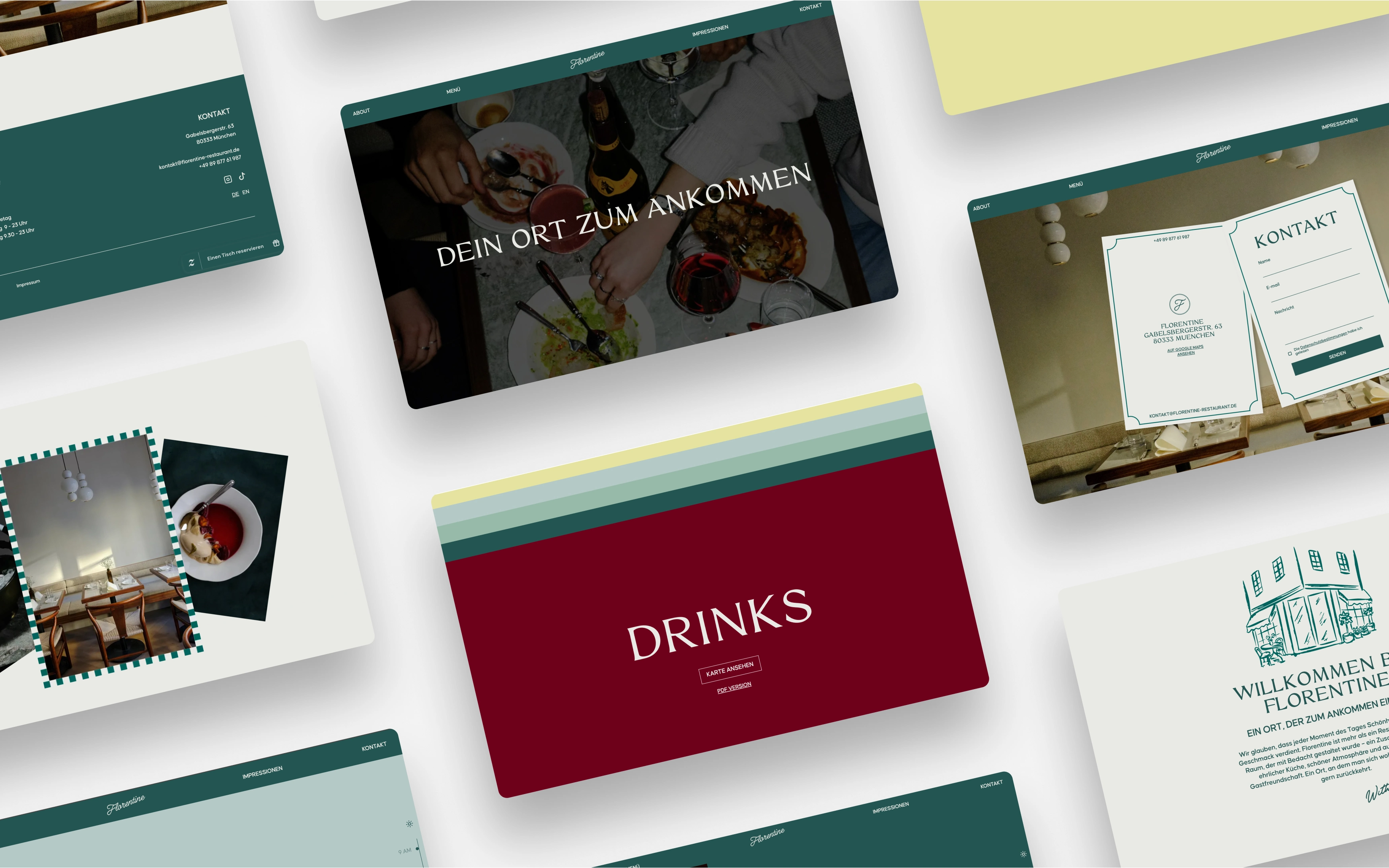 Übersicht aller Webseiten der Tagesbar Florentine München im Webflow-Webdesign