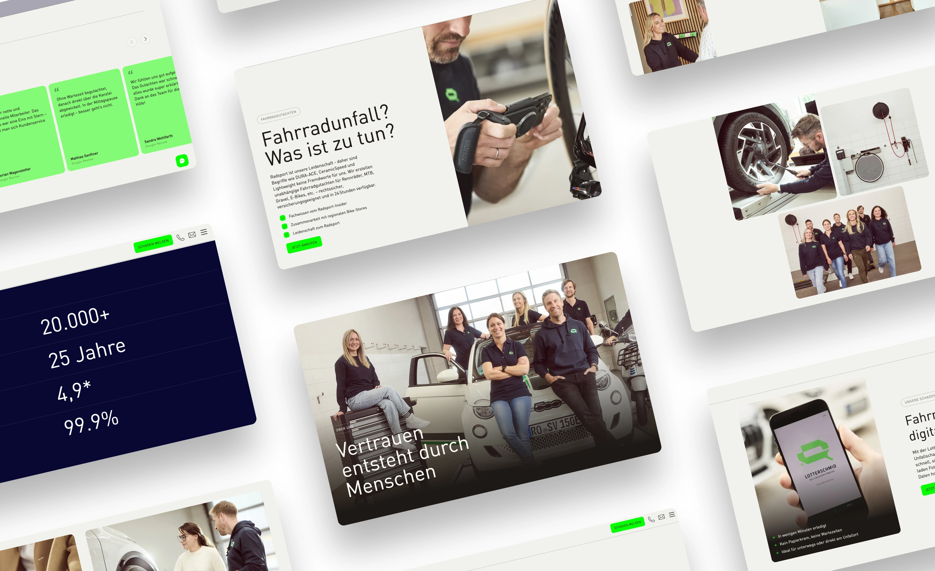 Übersicht aller Webseiten der Kfz-Sachverständigen Lotterschmid im Webflow-Webdesign