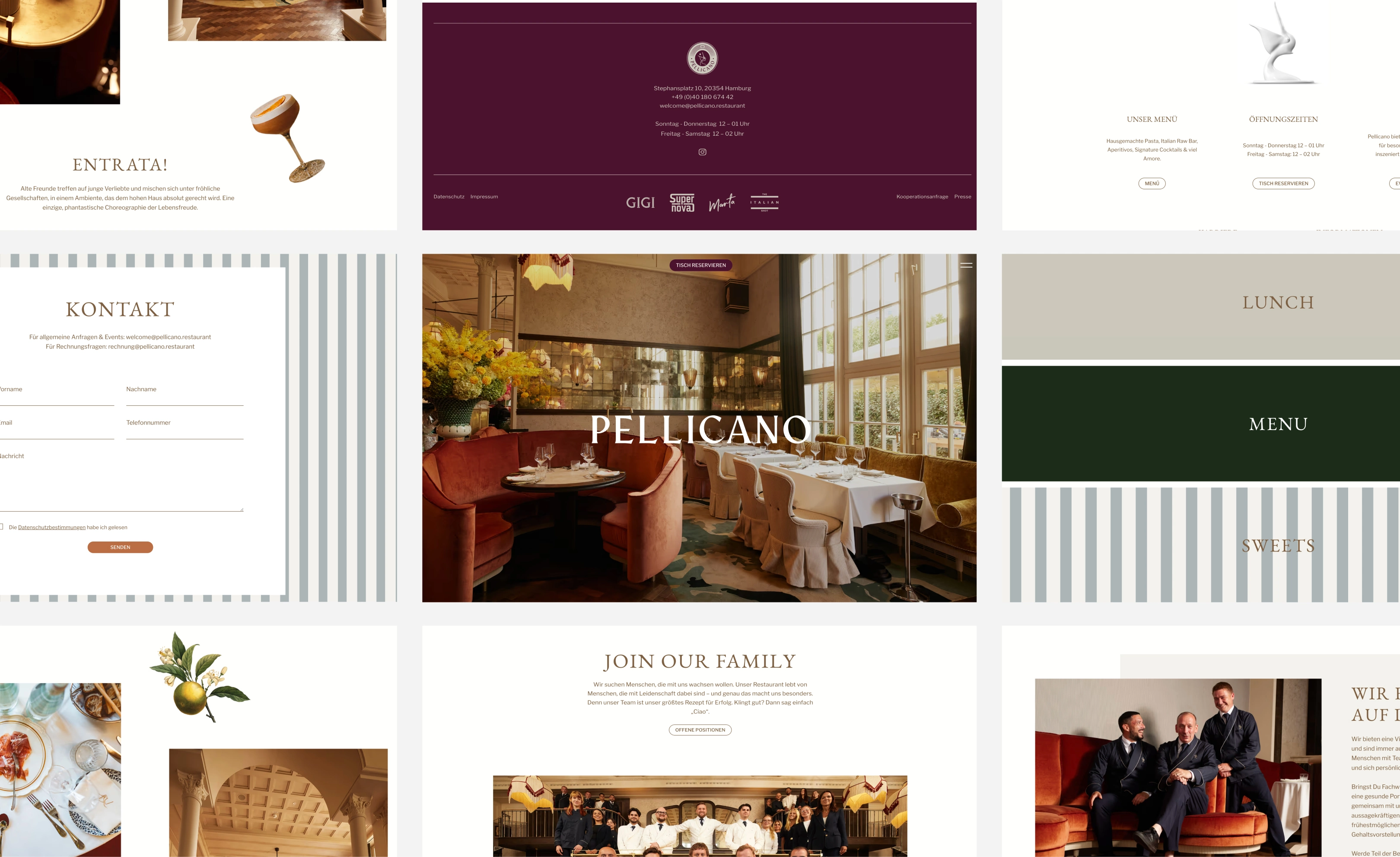 Übersicht aller Webseiten des Restaurant Pellicano München im Webflow-Webdesign
