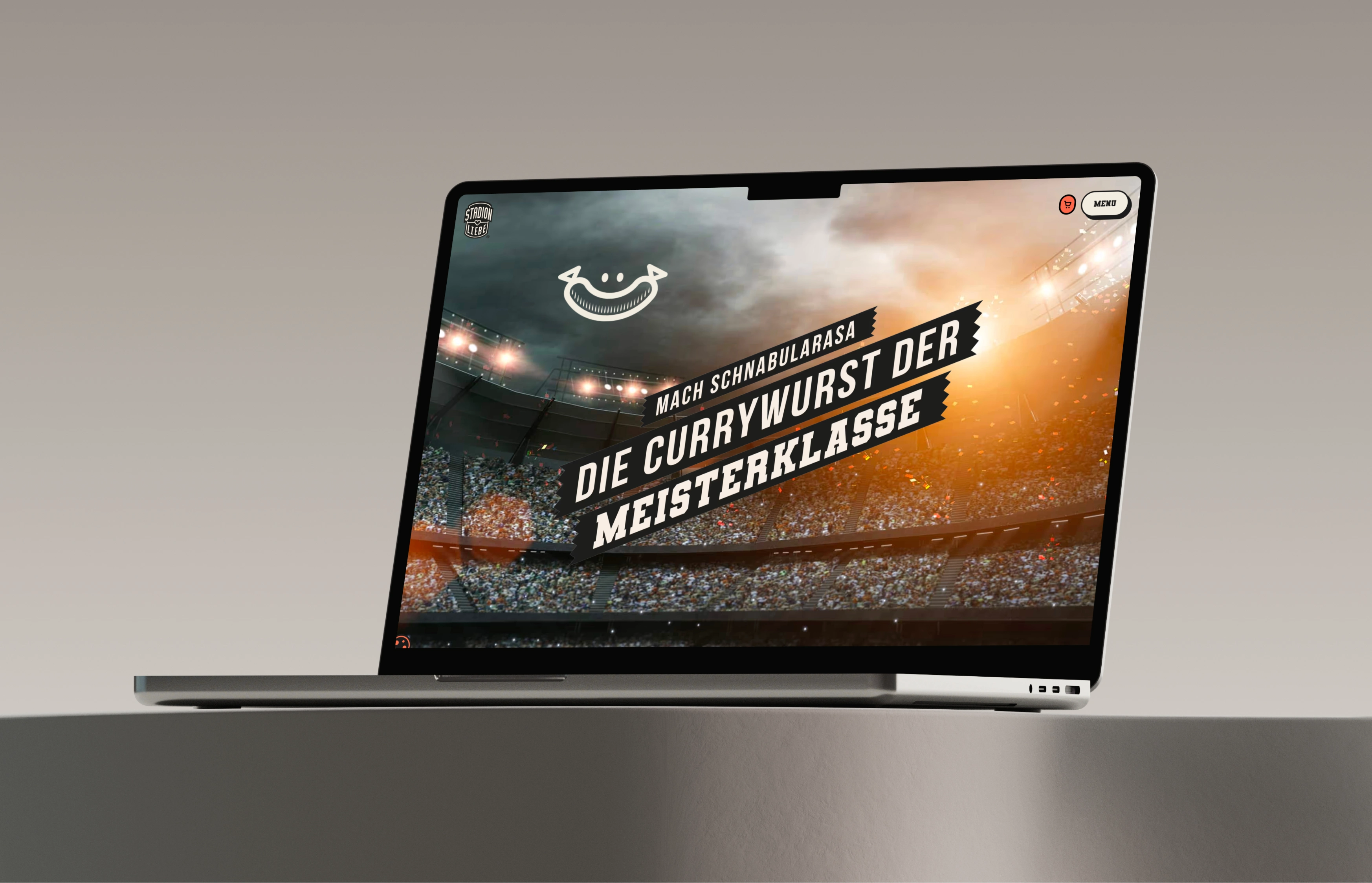 Webflow-Webdesign für Food-Startup Stadionliebe München – Hero-Bereich auf Laptop