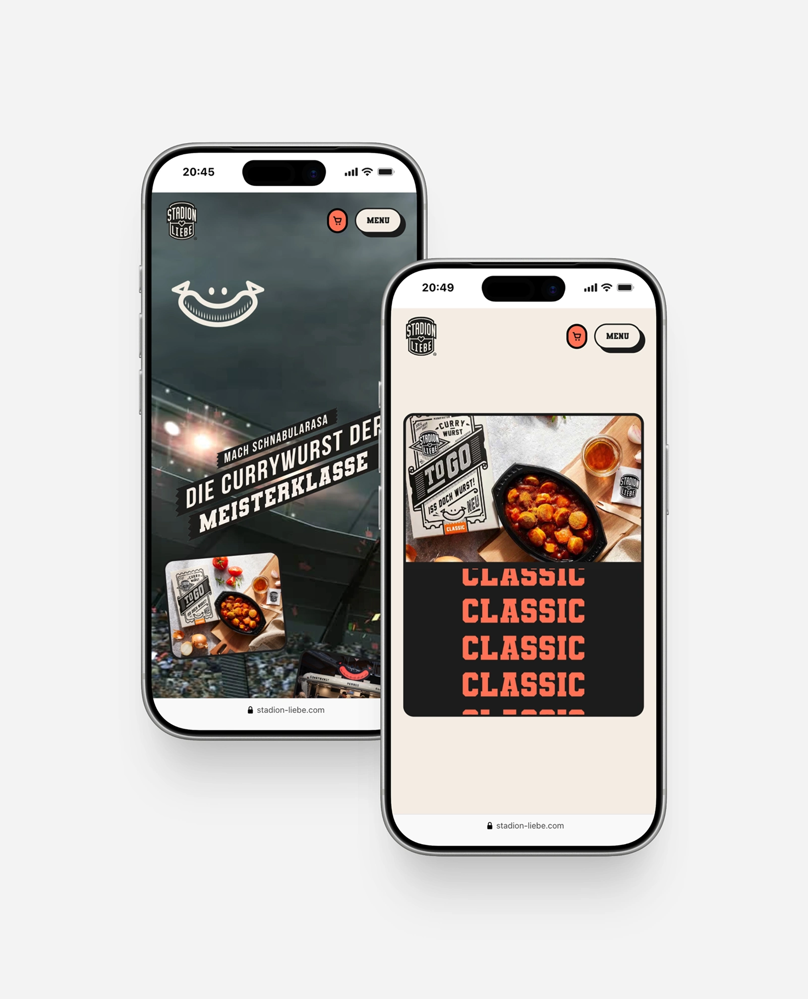 Mobile Ansicht der Startseite Food-Startup Stadionliebe München mit Currywurst-Angebot