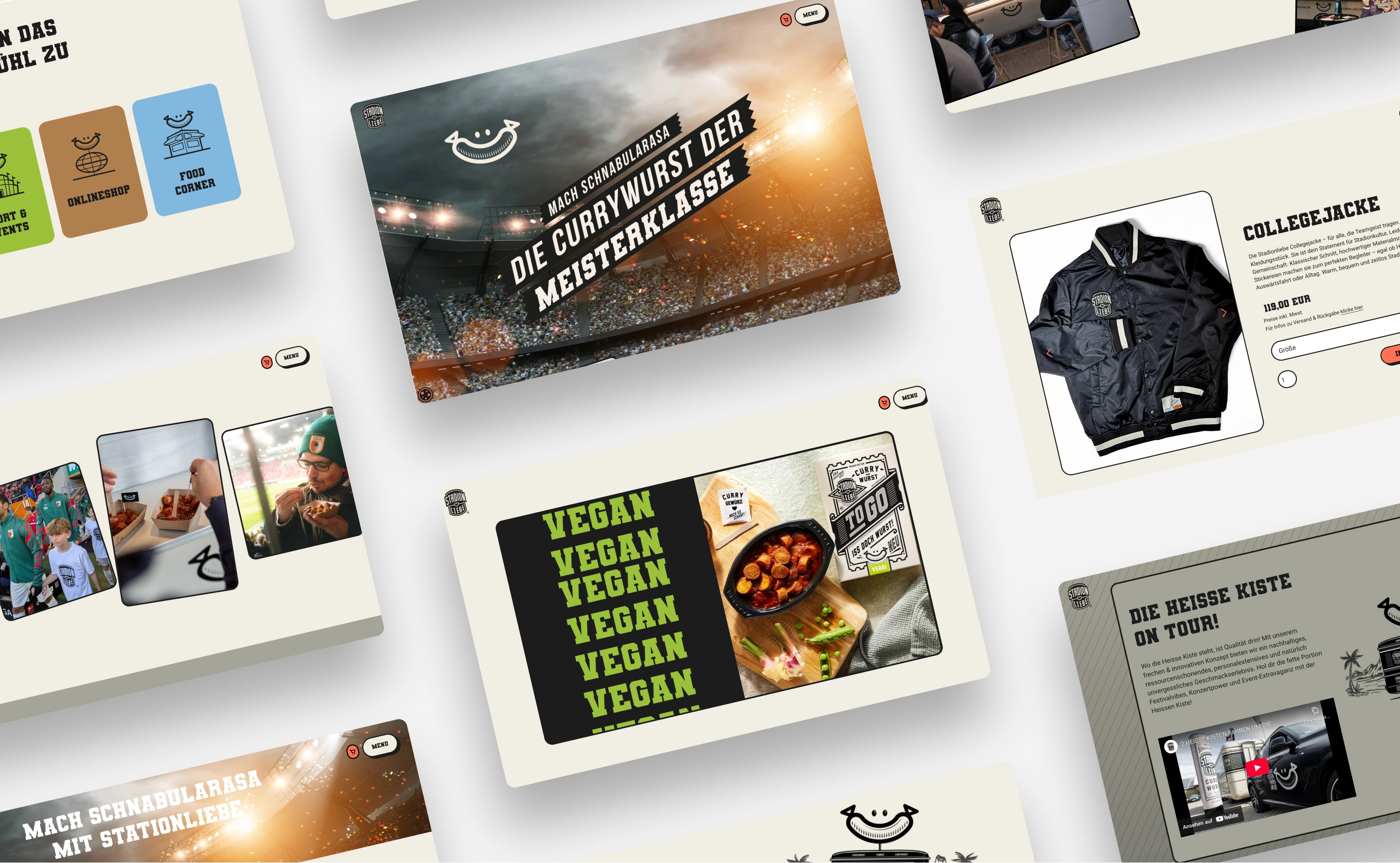 Übersicht aller Webseiten des Food-Startups Stadionliebe im Webflow-Webdesign