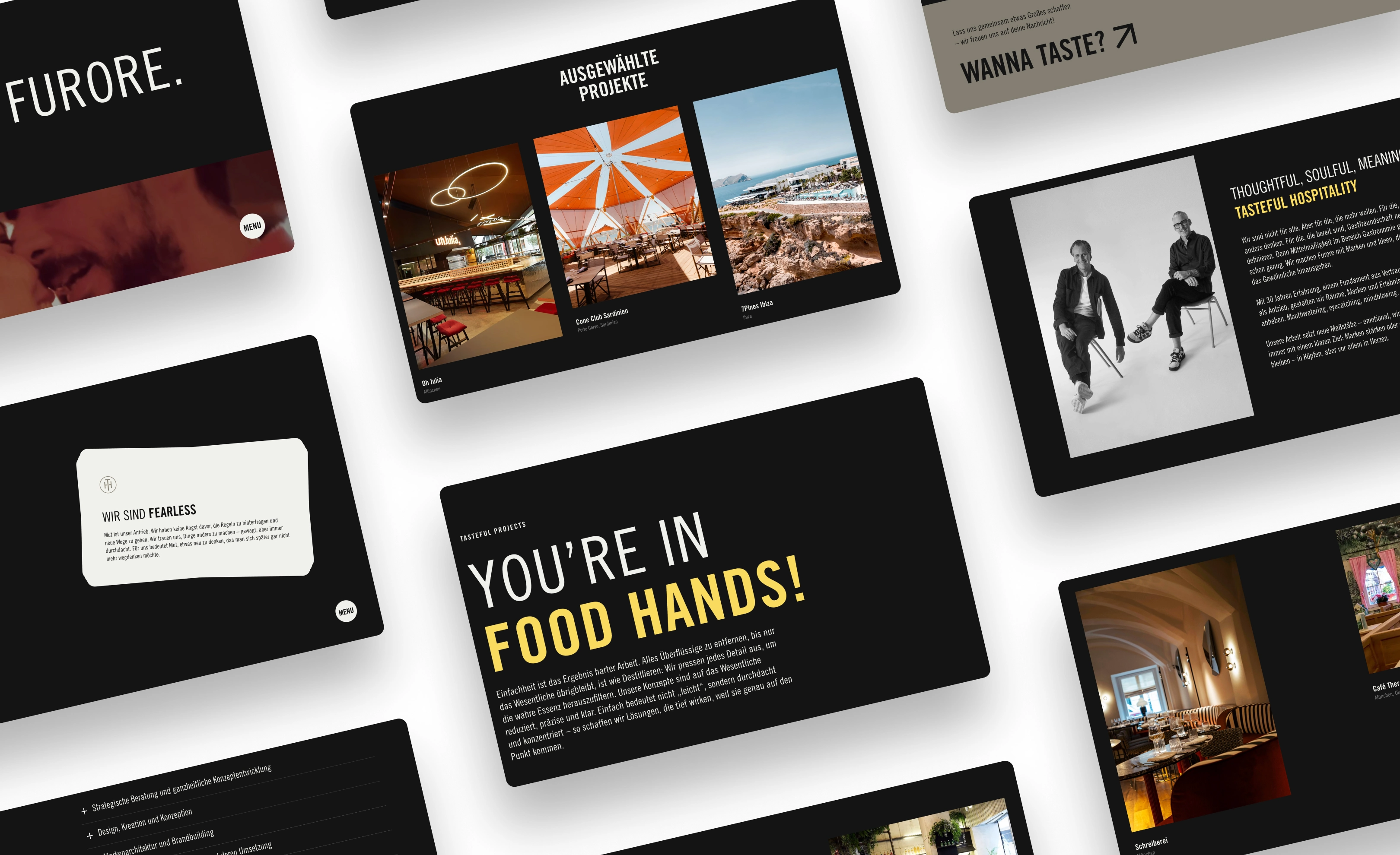 Übersicht aller Webseiten der Agentur Tasteful Hospitality München im Webflow-Webdesign